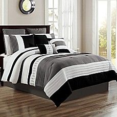 Black N White Bedroom, Colorful Bedding Ideas, Striped Comforter, Bedroom Black And White, White Bedspreads, Black Comforter, Bedding Master, White Bedroom Decor, Grey Comforter