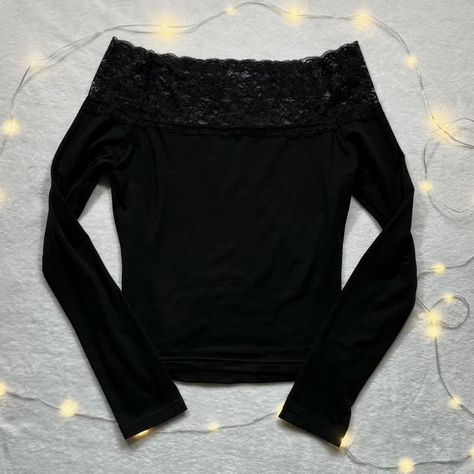 Black lace off the shoulder long sleeve top ♡ 

❥... - Depop Black Off The Shoulder Top, Black Blouse Women, Tiktok Shop, Off The Shoulder Long Sleeve, Off The Shoulder Top, Lace Tops, Skirt Leather, Black Blouse, Long Sleeve Top