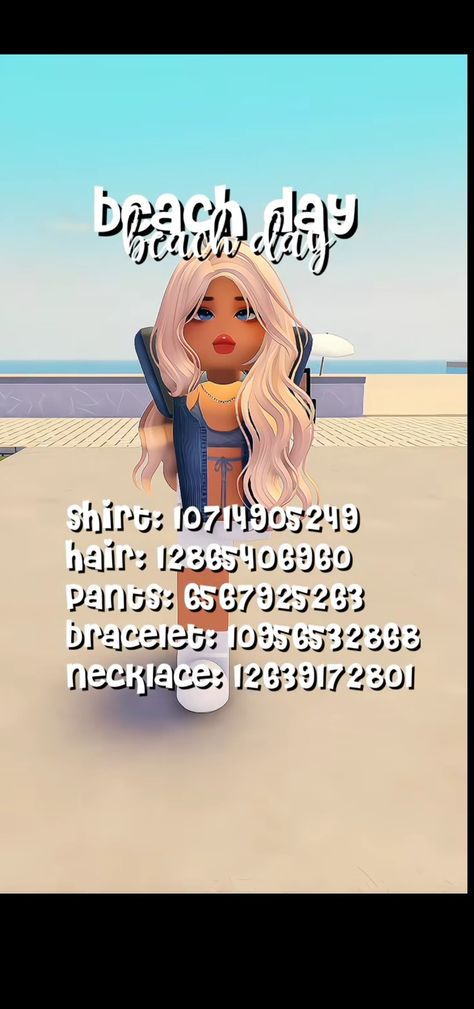 Cute Hair Codes For Bloxburg, Swimming Outfit Bloxburg Codes, Swim Bloxburg Outfit Codes, Beach Outfit Berry Avenue Codes, Berry Avenue Beach Day Outfit Codes, Barry Avenue Codes Beach, Brookhaven Outfit Codes Beach, Bloxburg Codes For Clothes Summer, Bloxburg Beach Outfit