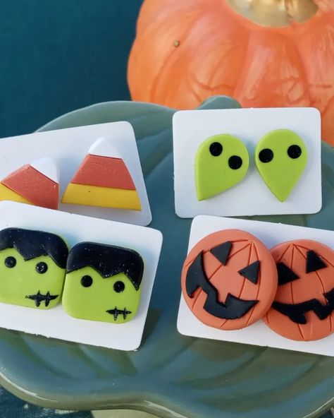 Cute Halloween Clay Earrings, Easy Halloween Clay Earrings, Polymer Clay Earrings Halloween, Mummy Clay Earrings, Nightmare Before Christmas Clay Earrings, Polymer Clay Halloween Earrings, Frankenstein Clay Earrings, Halloween Clay Earrings, Frankenstein Polymer Clay