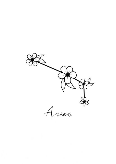 Aries constellation with a wild flower twist. Aries Constellation Drawing, Aries Flower Constellation Tattoo, Aries Constellation Tattoo Flowers, Aires Tattoo Ideas, Floral Constellation Tattoo, Aries Tatoos, Floral Constellation, Aries Design, Tattoo Sign