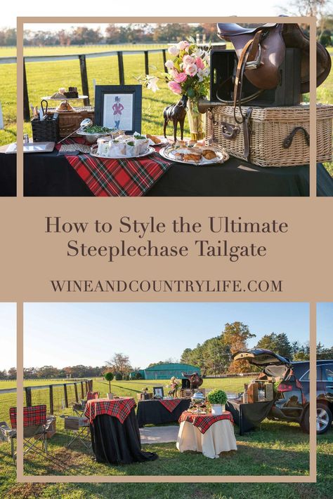 Polo Tailgate Ideas, Horse Race Tailgate Food, Truck Tailgate Ideas Decor, Steeplechase Tailgate Decorating, Horse Race Tailgate Decorations, Horse Race Tailgate, Parking Lot Tailgate, Steeple Chase Tailgating, Polo Tailgate