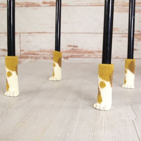 These Cute Little Cat Socks Keep Your Furniture Looking Like New, and We'll Take a Million Cat Paw Chair Socks, Furniture Socks, Chair Socks, Paws Socks, Knitted Cat, Cat Socks, Cat Paw, Cat Decor, Chair Legs