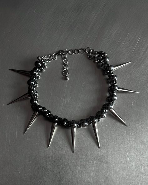 TH0RN 15 surgical steel / hematite / metal alloy spikes min length: 34cm max length: 43cm this piece is unique 1of1 PLN 390 / €90 DM to buy 💌 Gothic Jewelry With Spikes For Alternative Fashion, Cheap Gothic Spiked Jewelry, Punk Jewelry With Spikes, Gothic Metal Bracelets With Spikes, Gothic Metal Jewelry With Spikes, Neck Accessories, Pretty Outfits, Jewelry Inspiration, Outfit Accessories