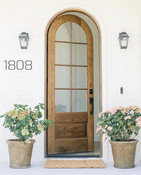 Arch wood door for the front door made by Simpson Door Company. Arched Exterior Doors, Arched Entry Doors, Arched Front Door, Roof Tops, Front Door Entryway, Arch Doorway, Wood Exterior Door, Wood Arch, Wood Front Doors