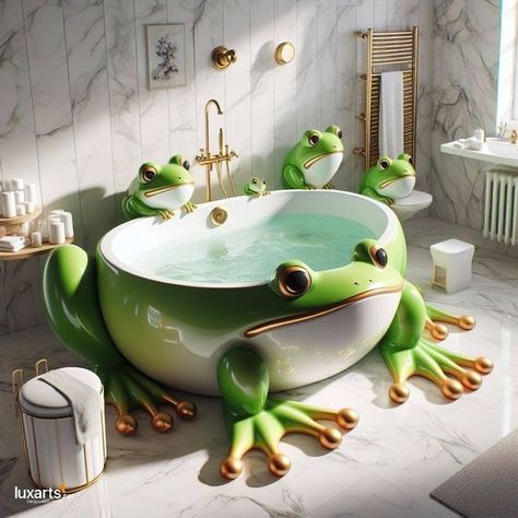 Frog-Shaped Bathtub: Elevate Your Bathroom with This Unique Statement Piece 20 Crazy Bathroom, Frog Items, Collage Apartment, Frog Bathroom, Interesting Furniture, Frog House, Weird Furniture, Mermaid Bathroom, Cool Room Designs