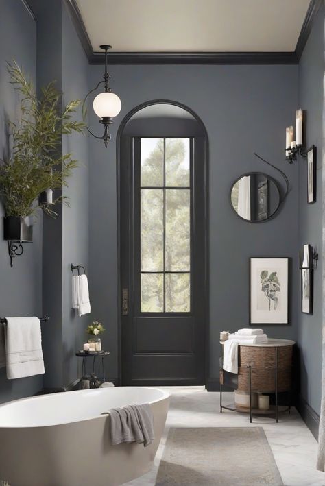 Discover how BM Wrought Iron (2124-10) can bring sophistication and intrigue to your bathroom decor in a daily routine that exudes timeless elegance. #Ad #homedecor #homedesign #bathroom #Painthome interiorarchitecture best Wall Colors for Bathroom Colors Bright Room Colors best colors combinations bathroom bathroom Remodeling Modern Paint Colors 2024 Dark Bathroom Walls Paint, Bathroom Walls And Ceiling Same Color, Best Powder Room Paint Colors, Bm Intrigue Paint Color, Bm Wrought Iron, Small Dark Bathroom, Powder Room Paint Colors, Paint Colors 2024, Bright Room Colors