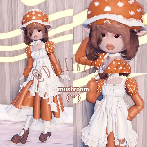 Mushroom Dress To Impress, Di Folklore Outfit, Dti Folklore Outfits Ideas, Dti Theme Cottagecore, Dti Theme Folklore, Cottagecore Dti Outfits, Dress To Impress Theme Folklore, Dress To Impress Cottagecore Theme, Dress To Impress Folklore Theme