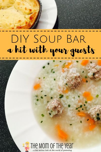 soup bLooking for your next hostessing win? This DIY soup bar is genius! All guests love it and its SO EASY!! Love this fab add-in ingredient idea! Soup Party Ideas Fall, Soup And Salad Party Ideas, Soup Bar Wedding, Soup Buffet Ideas, Soup Bar Ideas Parties, Soup Bar Ideas, Soup Party Ideas, Soup Party, Soup Bar