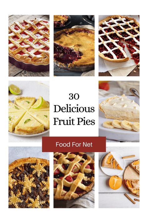 Fruit pies don't need to be boring. There are many amazing types to try out for yourself, including the 30 we've featured on this list. #fruit #dessert Types Of Pies List, Unique Fruit Pies, Fruit Pie Filling Recipes, Easy Fruit Pie, Fruit Mince Pies, Fruit Pie Recipe, Grape Pie, Thanksgiving Fruit, Mixed Berry Pie