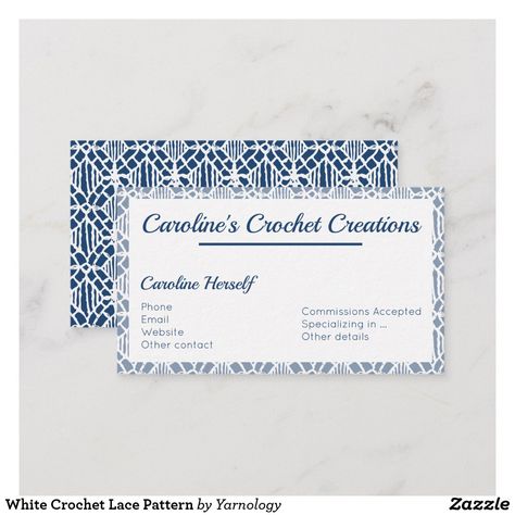 White Crochet Lace Pattern Business Card Crochet Care Card, Crochet Business Cards Ideas, Business Card Design Crochet, Crochet Memes Humor, Business Card Pattern, Name Crafts, Crochet Business, Crochet Lace Pattern, Personal Business Cards