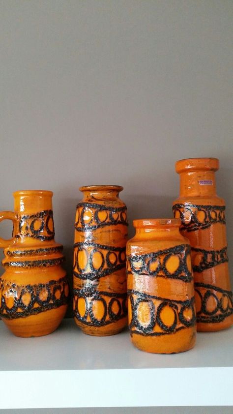 #WestGermanPottery #FloorVase #Pottery #MidCenturyPottery #PotteryArt #VintagePottery German Vases, Orange Vases, Mcm Ceramics, Retro Ceramics, Mcm Pottery, Ceramic Creations, 1970s Decor, German Ceramics, Vintage Ceramics