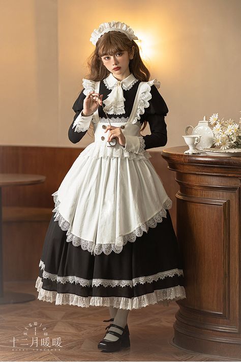 Maid Headband, Dress Apron, Shopping Link, Maid Cosplay, Op Dress, Lolita Outfits, Royal Dresses, Maid Outfit, Dress Drawing