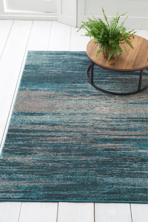 Teal Rug Living Room, Accent Rugs Living Room, Blue Rugs Living Room, Teal Living Rooms, Teal Sofa, Stripe Rug, Teal Rug, Living Room Color Schemes, Teal Area Rug