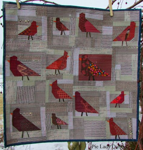 Wonky Birds, Cardinal Quilt, Improv Piecing, Bird Quilts, Bird Quilt Blocks, Improv Quilts, Bird Quilt, Red Quilts, Animal Quilts