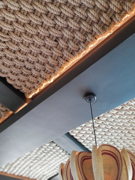 Ceiling Accents, Poetry Background, Steak Restaurant, Metal Furniture Design, Ceiling Ideas, Rope Design, Metal Furniture, Rustic Interiors, Ceiling Design