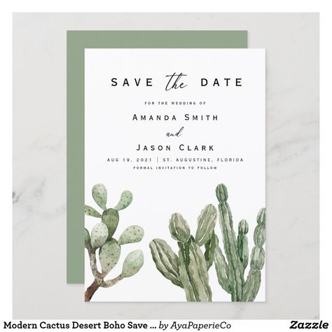 Boho Save The Date, Desert Boho, Classy Wedding Invitations, Wedding Invitation Size, Cactus Desert, Save The Date Templates, Romantic Design, Modern Invitation, Desert Wedding