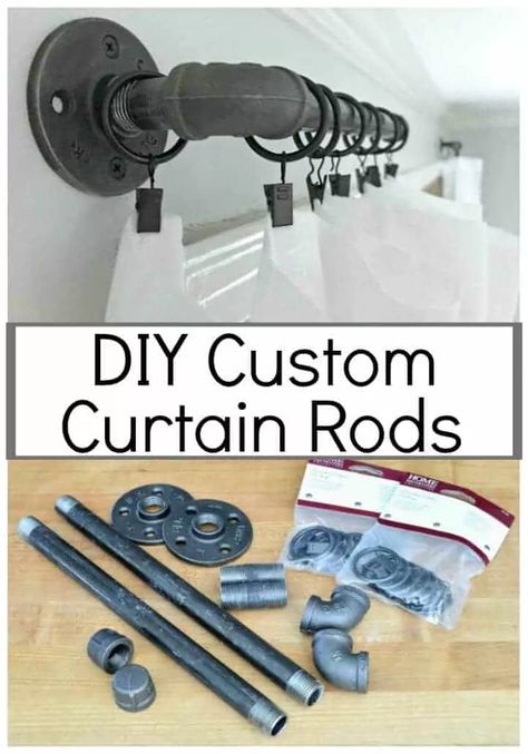 How to make DIY custom curtain rods with pipe in a living room window in less than 15 minutes. Pipe Curtain Rods, Custom Curtain Rods, Diy Curtain Rods, Simple Curtains, Curtain Clips, Black Pipe, Diy Curtains, Easy Home Decor, Custom Curtains