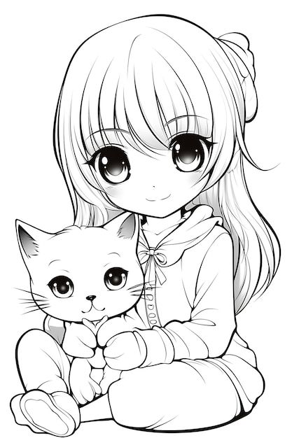 Coloriage Kawaii | Premium Vector #Freepik #vector #chibi #coloriage #style-manga #pages-coloriages Chat Kawaii, Cartoon Coloring, Barbie Coloring, Barbie Coloring Pages, Cat Cartoon, Cartoon Coloring Pages, Detroit Become Human, Cartoon Cat, Printable Coloring