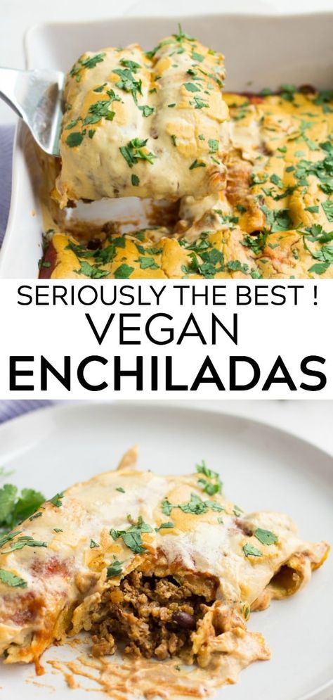 Enchiladas Vegan, Plant Based Meat, Vegan Enchiladas, Vegan Mexican Recipes, Vegan Cheese Sauce, Resep Diet, Vegan Main Dishes, Vegan Cooking, Vegan Dinner Recipes