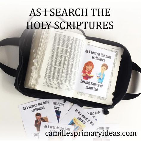 Teach the hymn, As I Search the Holy Scriptures in singing time or at home with this fun and simple “search the scriptures” activity! I found this flip chart HERE to help with my lesson plan!  I just reduced the images so they fit 4 to a page.  This way they tuck nicely into a regular-sized …   As I Search the Holy Scriptures Read More » The post As I Search the Holy Scriptures appeared first on Singing Time Ideas | LDS | Camille's Primary Ideas. Singing Time Ideas, Primary Program, Time Lessons, Primary Singing Time, Primary Ideas, Primary Music, Flip Chart, Singing Time, Scripture Reading