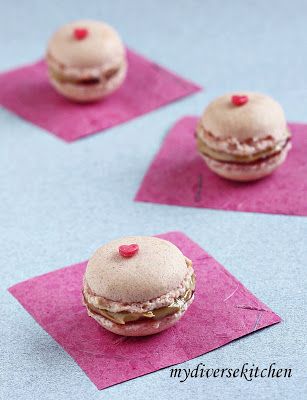 My Diverse Kitchen: PBJ (Peanut Butter And Jam) Peanut Macarons Plus A Cookbook Giveaway! Macaron Recipes, French Macarons Recipe, Valrhona Chocolate, Chocolate Macaron, French Macaron, Macaron Recipe, Reeses Peanut Butter Cups, French Macarons, Strawberry Jam