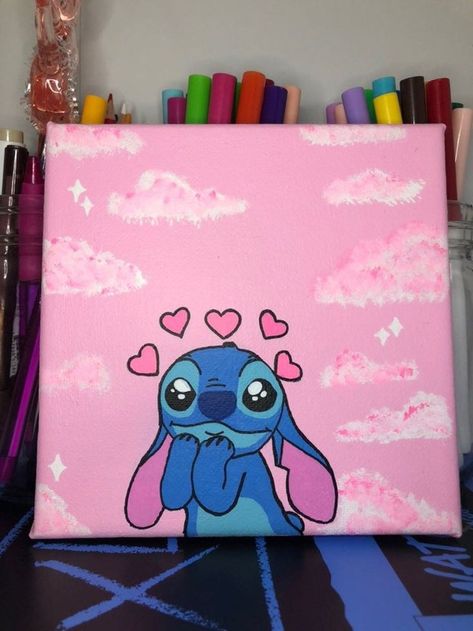 Cute Aesthetic Paintings For Room, Paint With Meaning, Stitch Canvas Painting Ideas, Painting Ideas On Canvas For Mom Gifts, Aesthetic Love Paintings, Pretty Paintings Aesthetic, Big Canvas Art Ideas, Me As A Painting, Small Art Ideas