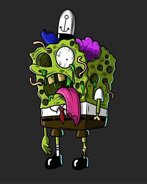 Zombie Spongebob, Character Tattoo Ideas, Dark Disney Art, Arte Zombie, Album Artwork Cover Art, Design Studio Logo, Cartoon Character Tattoos, Big Eyes Art, Print Design Art