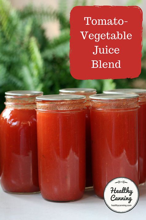 Tomato-Vegetable Juice Blend - Healthy Canning Canning Vegetable Juice, Tomato Juice Recipes Canning, Canning Recipes For Vegetable Soup, Tomatoe Juice Canned, Canning Vegetable Soup Water Bath, Tomato Juice Recipes, Canning Water, Vegetable Juice Recipes, V8 Juice