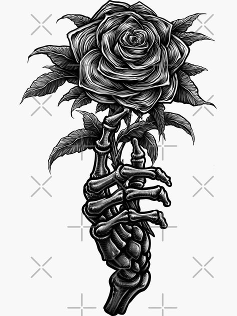 Skull Hand With Rose, Skeleton Hand Holding Rose Tattoo, Skeleton Hand Holding Rose, Skull And Rose Drawing, Big Tattoos, Hand Holding Rose, Gothic Weddings, Skeleton Hand Holding, Thorn Tattoo