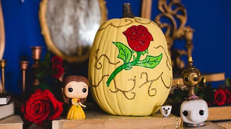 Disney Pumpkin Ideas: Belle, Maleficent and Cinderella Pumpkin Painting Beauty And The Beast, Sleeping Beauty Trunk Or Treat Ideas, Beauty And The Beast Pumpkins Painting, Beauty And The Beast Pumpkins, Disney Pumpkin Decorating Ideas, Pumpkin Painting Disney, Disney Pumpkin Ideas, Princess Pumpkins, Pumpkin Designs Painted