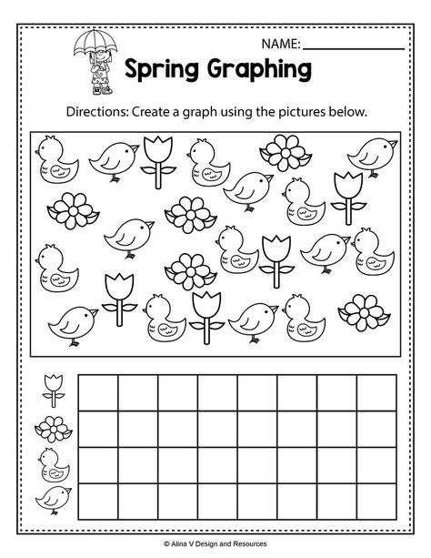 Graph Math, Spring Math Kindergarten, Spring Math Worksheets, Spring Math Activities, Spring Worksheet, Kindergarten Math Free, Spring Kindergarten, Activity Worksheet, Spring Math