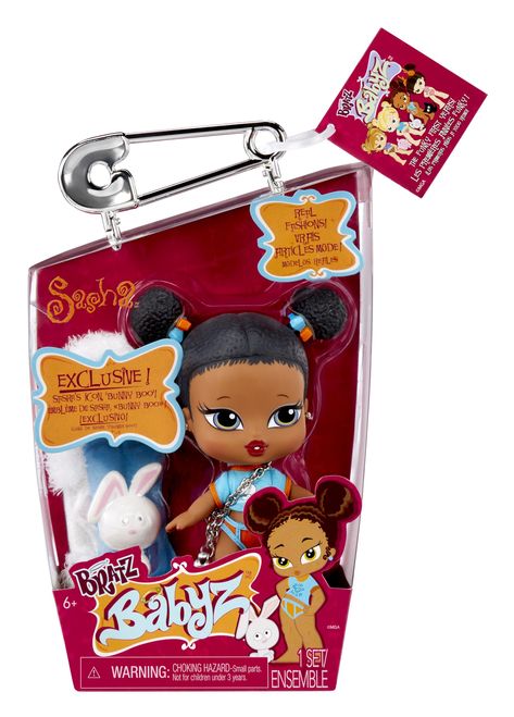 PRICES MAY VARY. FAN FAVE RERELEASE: A near exact replica of the first-ever Bratz Babyz Sasha doll from 2004! She’s SO CUTE! ICONIC PACKAGING: The package looks just as fans will remember it, complete with a chrome diaper pin handle and funky trapezoid shape! REAL FASHIONS: Each Bratz Babyz doll has real, soft fashions with adorable graphics featuring their nickname and pet! FLOCKED PET: Each Bratz Babyz includes a unique flocked pet to snuggle based on their nickname/icon— Sasha’s sweet pet is Bratz Doll Jasmine, Baby Bratz, Iconic Packaging, Bratz Babyz, Pet Earrings, Bunny Book, Trapezoid Shape, Lalaloopsy Dolls, Toy Packaging