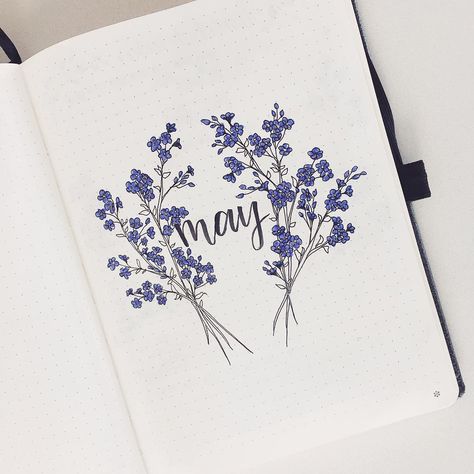 Joyce 🌸🌱✨ on Instagram: “Full view of my May cover page 💫 It takes forever to draw the details of forget-me-nots but it’s definitely worth it! 💙 What should I post…” May Cover Page, Bullet Journal Month, Kalender Design, Bullet Journal 2020, Bullet Journal 2019, Bullet Journal Cover Page, Bullet Journal Notes, Bullet Journal Paper, Bullet Planner