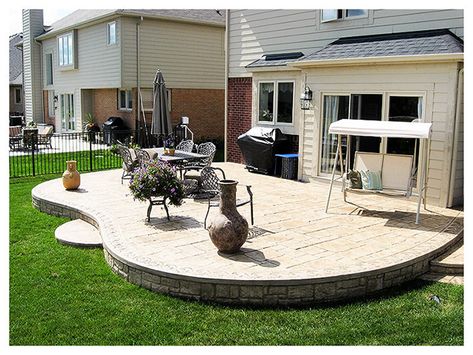 Patio Fire Pits, Stamped Concrete Patio Designs, Pavers Patio, Cement Patio, Concrete Patio Designs, Raised Patio, Concrete Patios, Building A Porch, Patio Fireplace