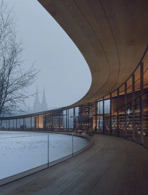 Ibsen Library, Skien, Norway - e-architect Curved Library, Casa Cook Hotel, Basement Floor Plans, Jean Nouvel, Kengo Kuma, Japanese Architect, Design Library, Urban Park, Urban Fabric