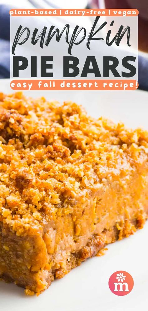 Vegan Pumpkin Desserts Easy, Vegan Gf Pumpkin Dessert, Wfpb Pumpkin Pie, Non Dairy Pumpkin Desserts, Pumpkin Bars Vegan, Pumpkin Bars No Eggs, Vegan Pumpkin Bars Recipe, Vegan Pumpkin Dessert, Vegan Pumpkin Bars