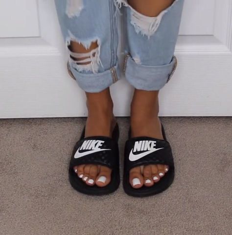 Nike Black Open Toe Slides, Sporty Black Nike Slides, Nike Sporty Non-slip Slides, Nike Slides Comfortable Non-slip, Nike Benassi Slides, Nike Slip-resistant Synthetic Slides, Nike Benassi, Guys Clothing Styles, Workout Outfits