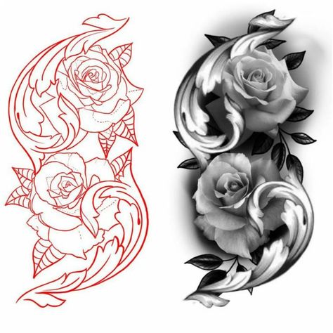 Smokey Rose Tattoo, Roses Tattoo Stencil, Rose Tattoo Stencil, Half Sleeve Tattoo Stencils, Leg Sleeve Tattoos, Arm Tattoos Drawing, Leg Tattoo Ideas, Realistic Rose Tattoo, Chicano Tattoos Sleeve