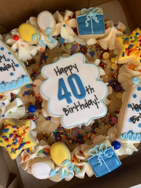 40th Birthday Party Cookies, 40th Bday Cookies, 40th Birthday Cookies Decorated, 40th Birthday Cookie Cake, Giant Birthday Cookies Decorated, Pretzel Pizza, Giant Cookie Cake, Cookie Cake Designs, Giant Cookie