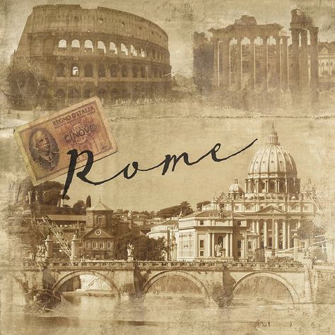 Vintage Graphic Art, Rome Vintage, Vintage Rome, Travel Ephemera, Rome Aesthetic, Black Framed Wall Art, Spring Painting, Vintage Graphic, Vintage Advertisement