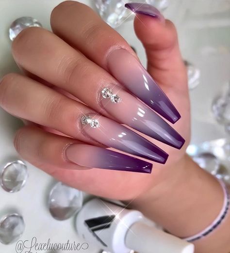 Diamond Nail Designs, Purple Ombre Nails, Purple Nail Art, Purple Acrylic Nails, Sculpted Nails, Purple Nail Designs, Heart Nail, Ombre Acrylic Nails, Purple Nail