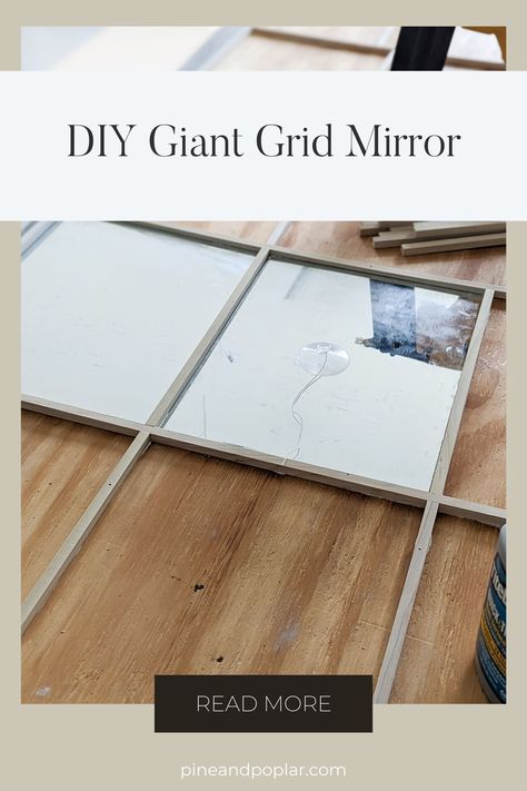 Want a large mirror without breaking the bank? Make one! We'll show you how to make your own DIY large grid mirror in this step-by-step tutorial. Diy Large Mirror From Small Mirrors, Diy Giant Mirror, Large Mirror Diy, Square Mirror Ideas, Cheap Full Length Mirror, Diy Grid Mirror, Large Wooden Mirror, Grid Mirror, Large Framed Mirrors