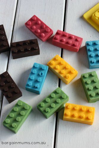 Chocolate Lego Bricks Lego Chocolate, Lego Molds, Chocolate Lego, Homemade Party Favors, Lego Friends Birthday Party, Lego Friends Birthday, Lego Themed Party, Party Favors For Kids, Lego Birthday Party