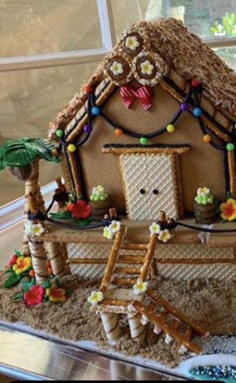 Hawaii Gingerbread House, Tropical Gingerbread House, Gingerbread Decor Ideas, Gingerbread Architecture, Gingerbread Contest, Gingerbread Competition, Homemade Gingerbread House, Gingerbread House Ideas, Cool Gingerbread Houses