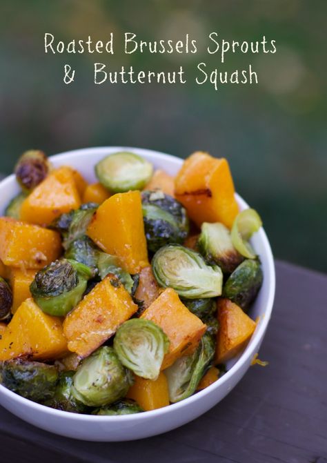 Sweet and savory Roasted brussels sprouts and Butternut Squash Recipe.  Perfect Thanksgiving side dish. Meal Sides, Healthy Thanksgiving Sides, Thanksgiving Side Dishes Healthy, Gourmet Dishes, Thanksgiving Side Dish, Healthy Thanksgiving, Roasted Brussels Sprouts, Happy Belly, Butternut Squash Recipes