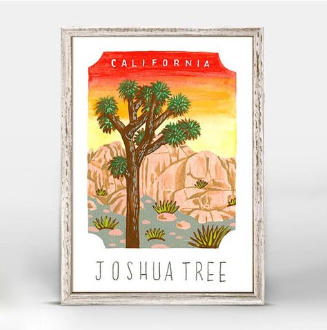 Joshua Tree Mini Framed Canvas, National Parks Art, Joshua Tree National Park Canvas, Nature Art, Na Joshua Tree Painting, Art Work For Kids, Joshua Tree Art, National Park Painting, Park Painting, Tree Map, National Park Map, National Park Gifts, National Park Art