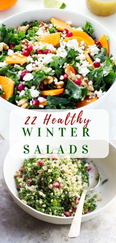 Don’t let the more limited produce offerings in the winter stop you from enjoying salads! It is time to get creative. These delicious winter salads highlight the best the season has to offer - from winter root vegetables to seasonal fruits. Prediabetic Salads, Sweet Salad Recipes, Main Course Salads, Light Salads, Kale Salads, Winter Salads, Winter Salad Recipes, Healthy Holiday Recipes, Best Salad Recipes