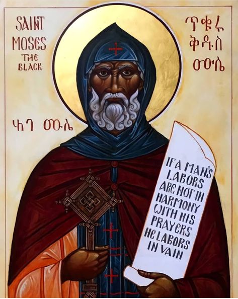 Black Moses Art, Saint Moses The Black, Black Saints, Ethiopian Icons, Desert Fathers, Blacks In The Bible, Orthodox Iconography, Early Church Fathers, Saint Quotes Catholic