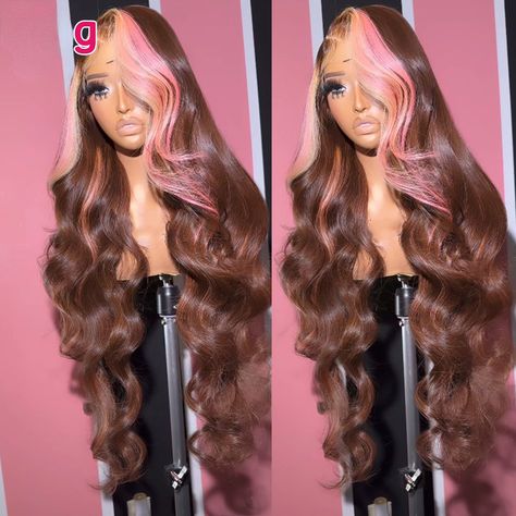 HD Brown Pink 13x4 Body Lace Frontal Wig For Women Pink Hightlight Lace Front Human Hair Wigs Transparent Synthetic Lace Wig Brown And Pink Wig, Brown And Pink Hair, Frontal Wig Body Wave, Beyonce Hair, Body Lace, Remy Wigs, Full Lace Front Wigs, Remy Hair Wigs, Pink Minnie